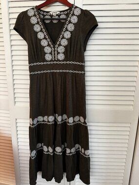 Boden olive cotton embroidered dress